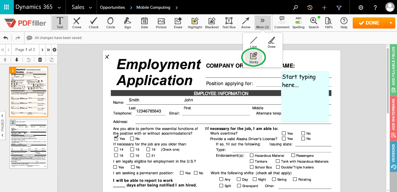 DaDaDocs Dynamics 365 integration