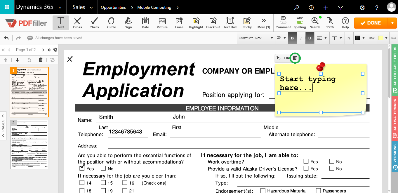 DaDaDocs integrates with Dynamics 365 account