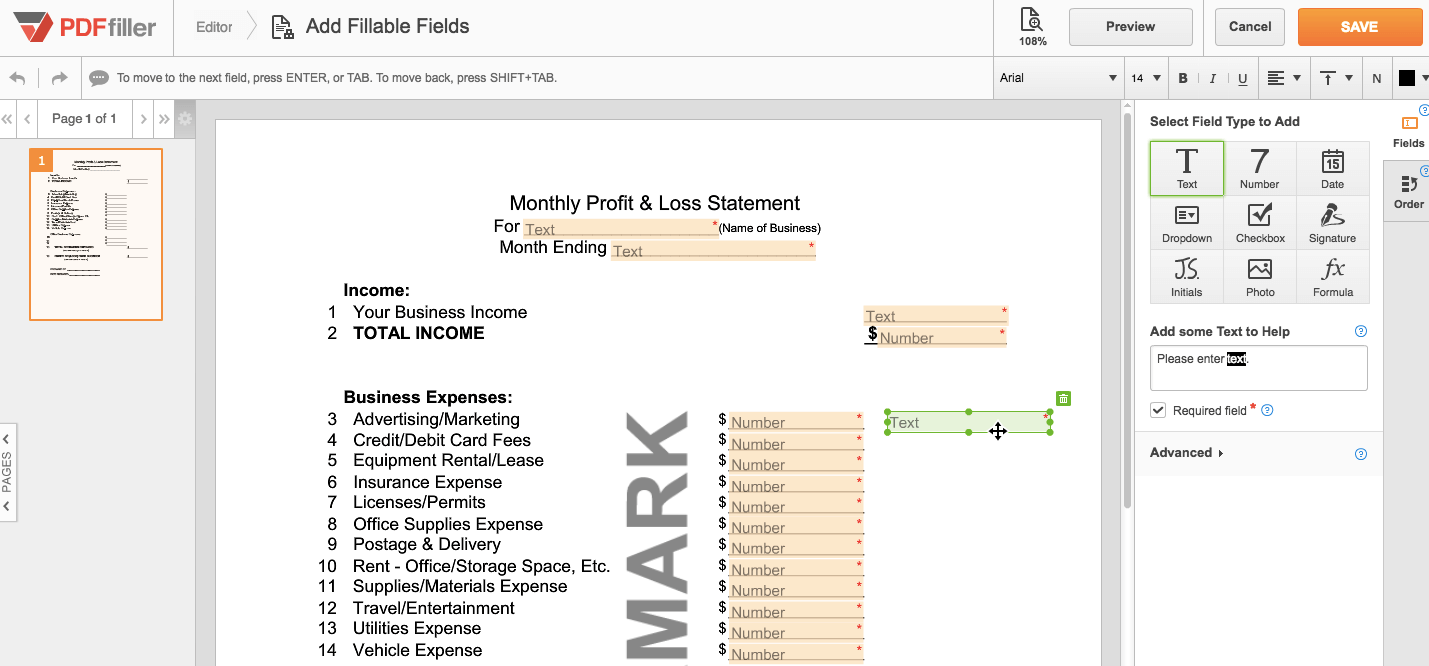 add editable field in pdf