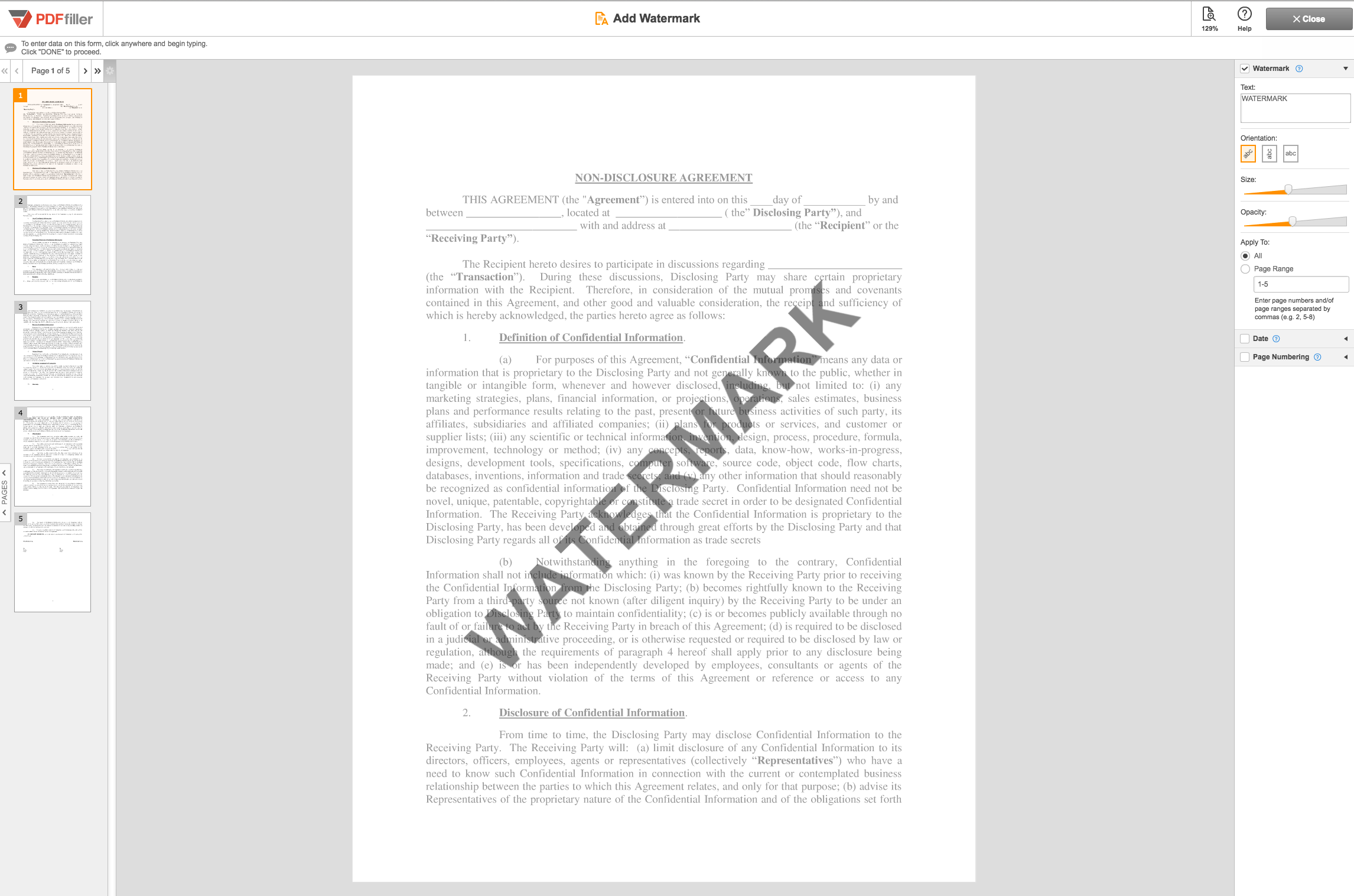 confidential watermark pdf