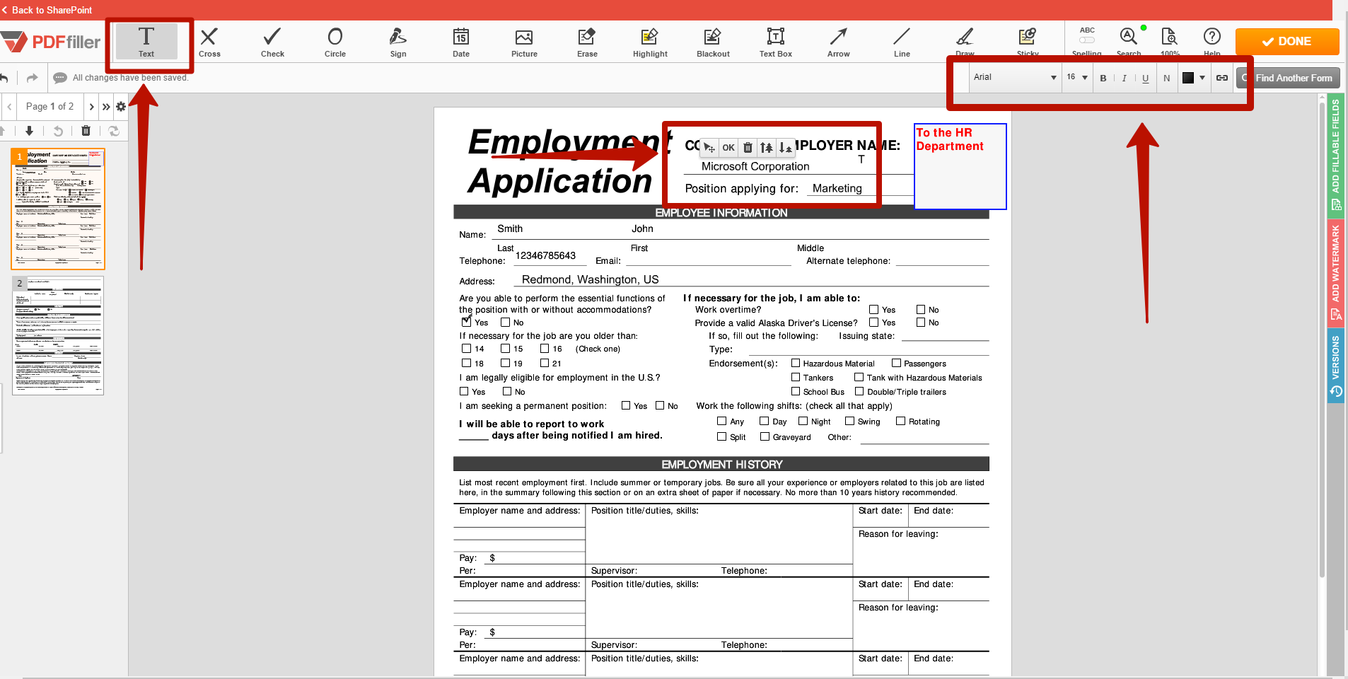 Add text to a pdf in sharepoint pdffiller