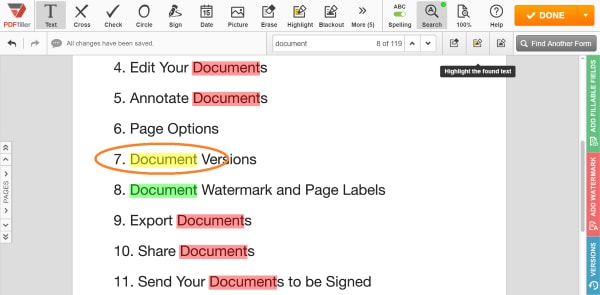 how to search and highlight in pdf