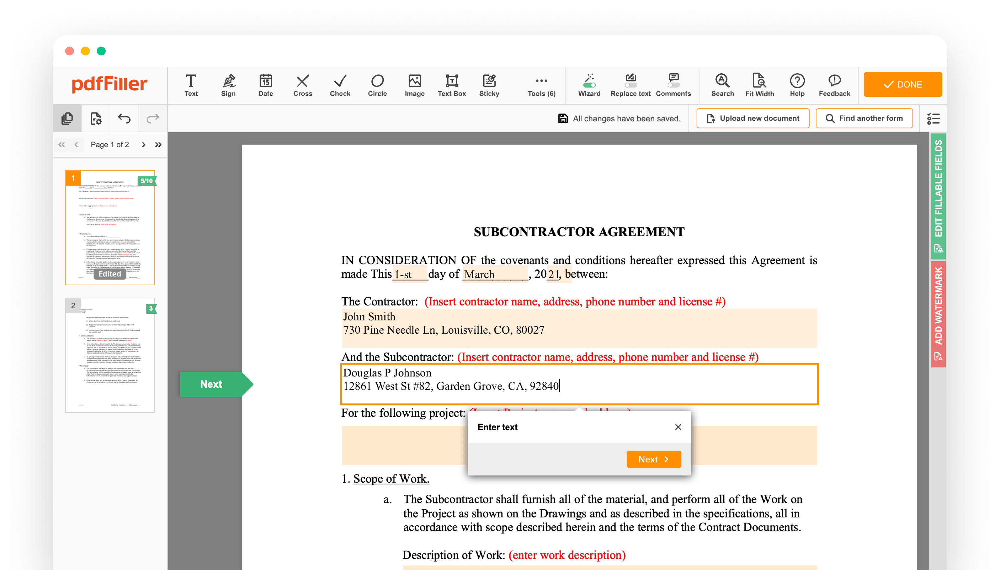 Subcontractors onboarding workflow pdfFiller