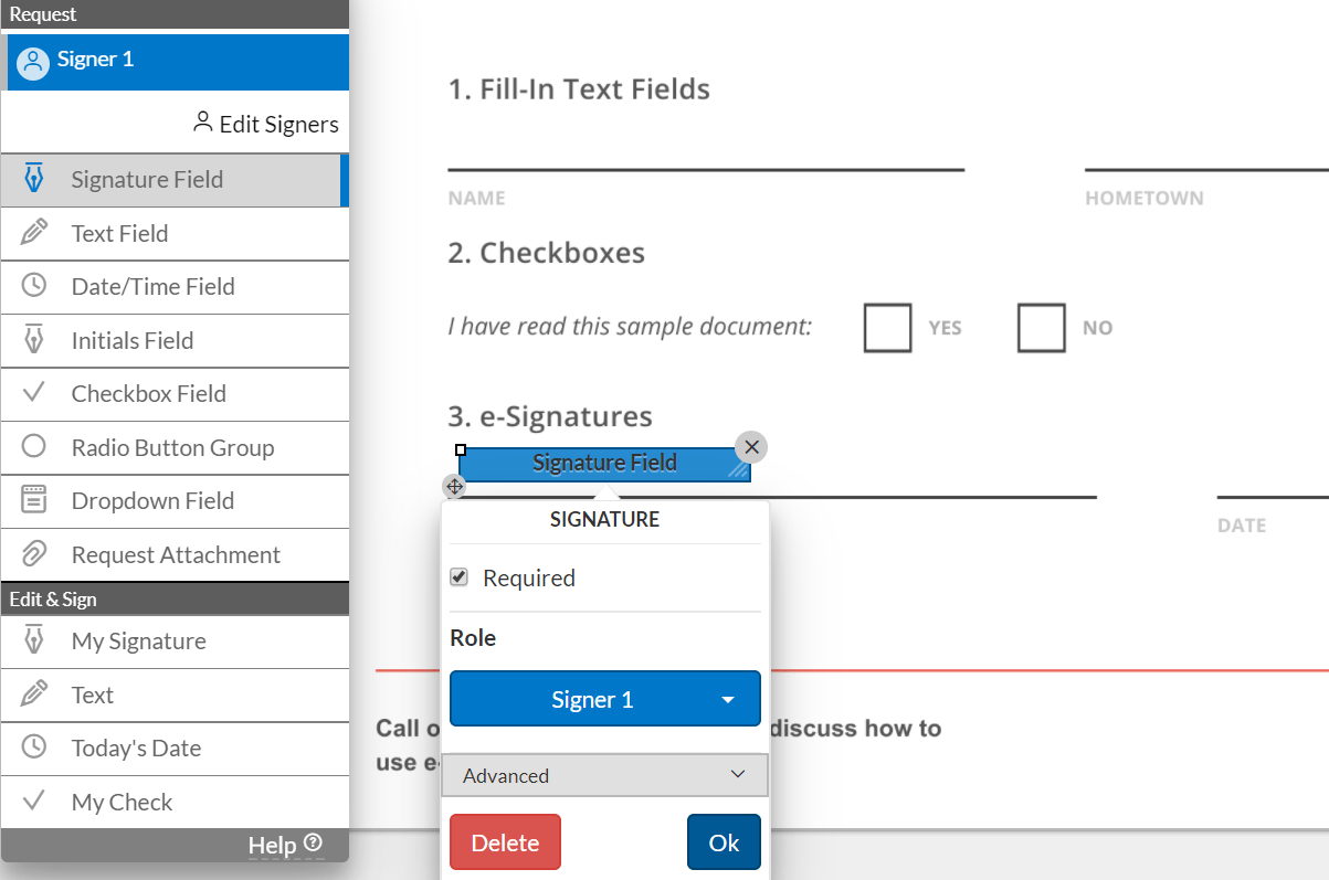 creating a fillable pdf w ith signature